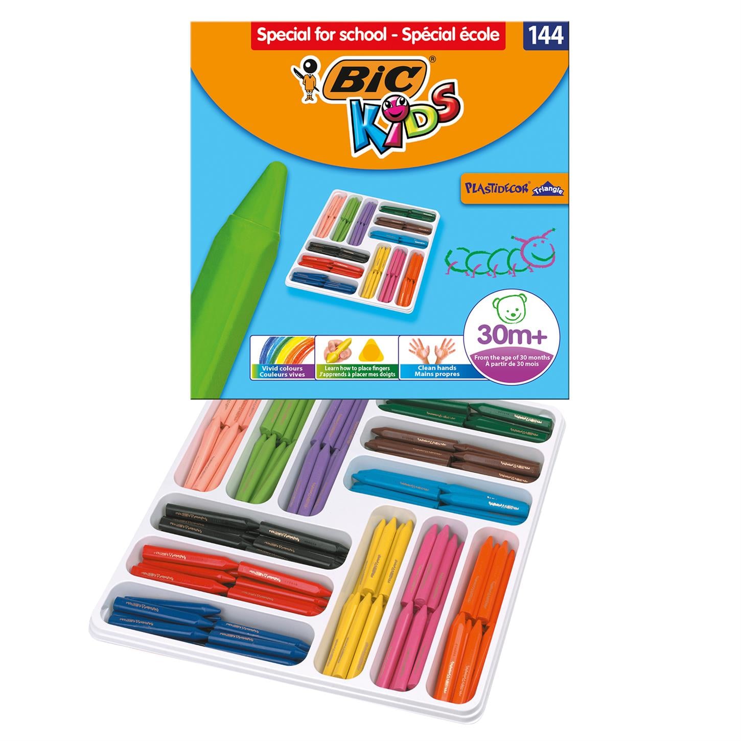 Bic Elleri Kirletmeyen Üçgen Pastel Boya, Sınıf  Paketi 144'lü Kutu sınıf paketi