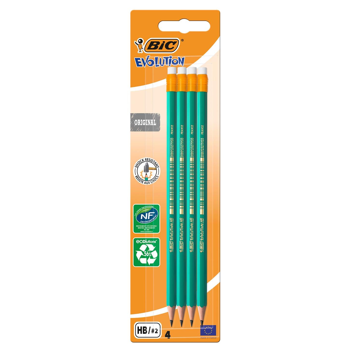 Bic Evolutıon 655 HB Silgili Kurşun Kalem, Siyah,  4lü blister