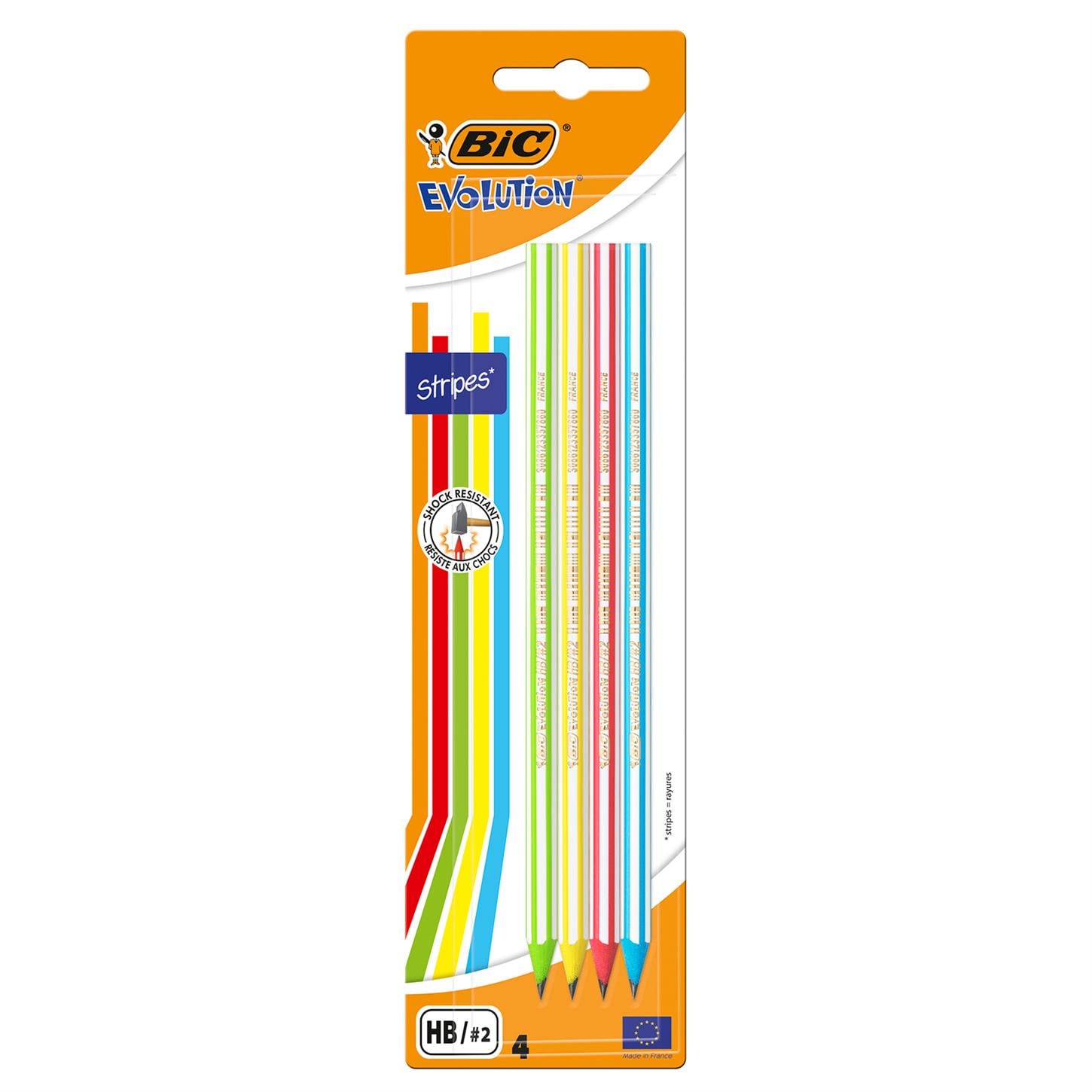 Bic Evolutıon Stripes 646 Kurşun Kalem, Siyah Uç,  Kırmızı Gövde, 4lü blister