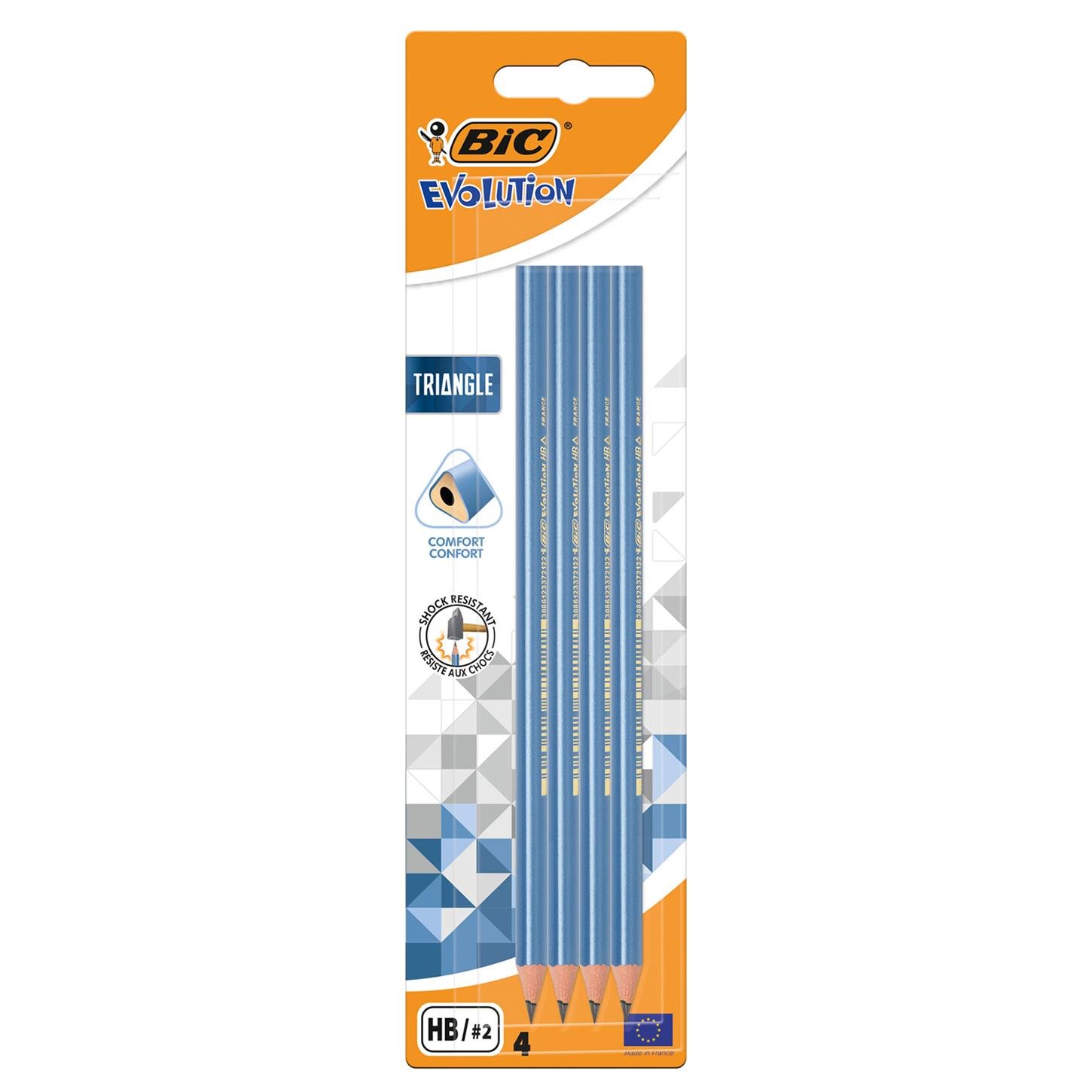 Bic Evolutıon Üçgen Kurşun Kalem, Siyah Uç, Mavi  gövdeli, 4lü blister