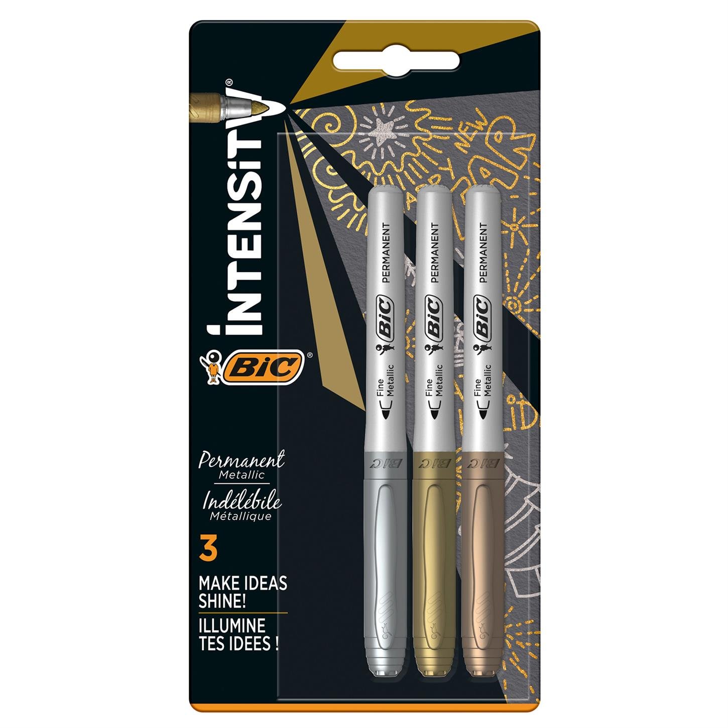 Bic Intensıty Permanent Markör Kalem, 3'lü Blister Altın - Gümüş - Bronz