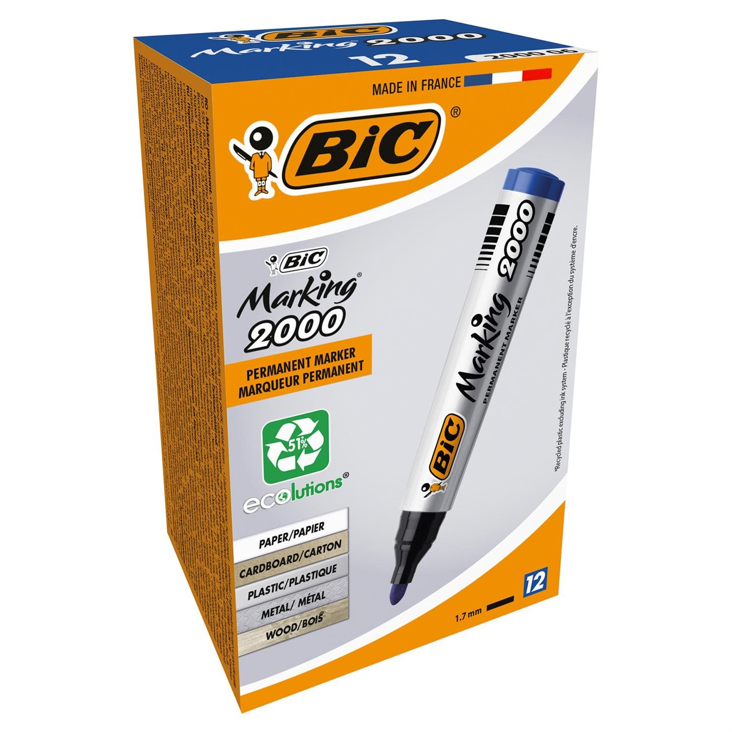 Bic Marker 2000 Permanent Markör Kalem Yuvarlak  Uç 12lİ Kutu Mavi