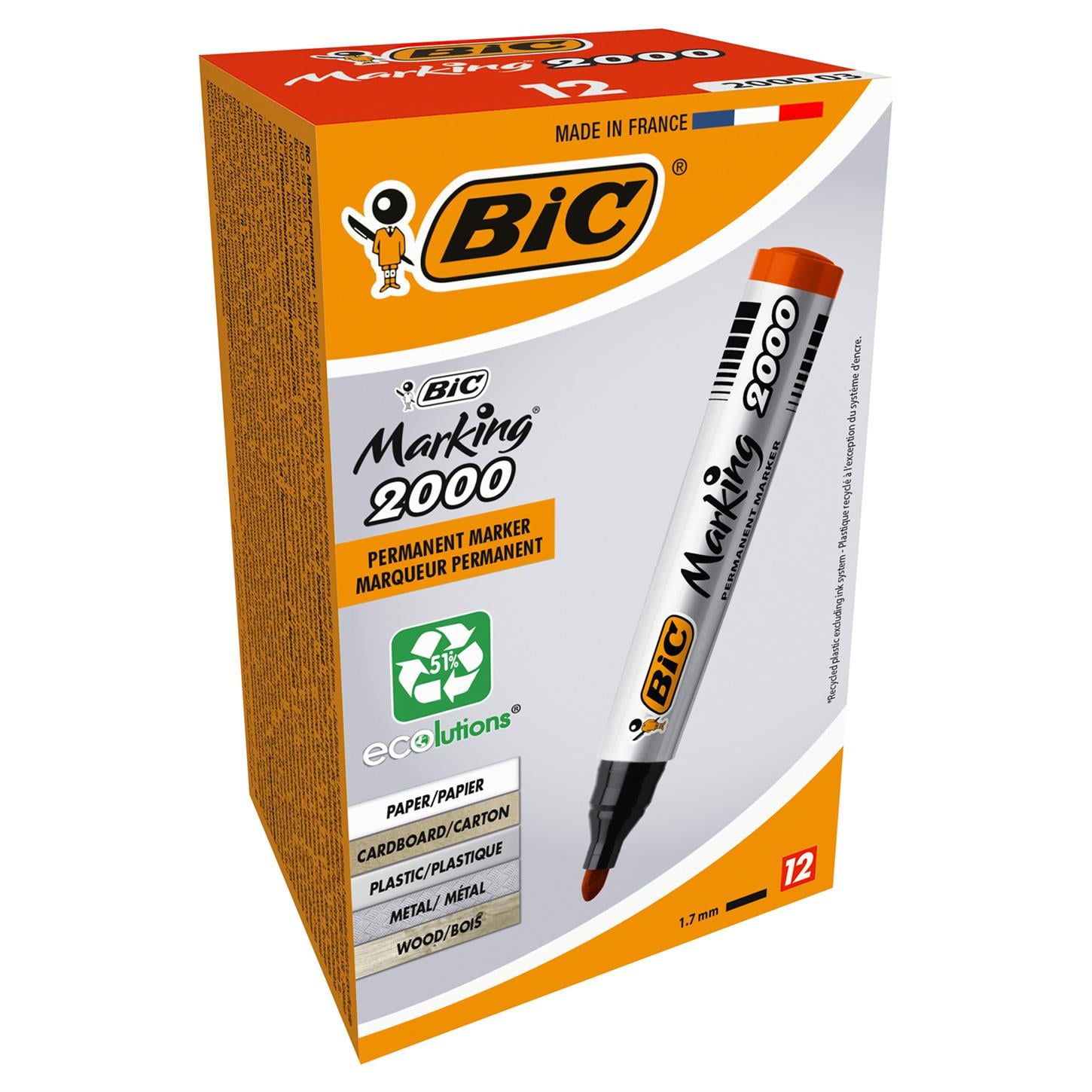 Bic Marker 2000 Permanent Markör Kalem Yuvarlak  Uç 12lİ Kutu Kırmızı