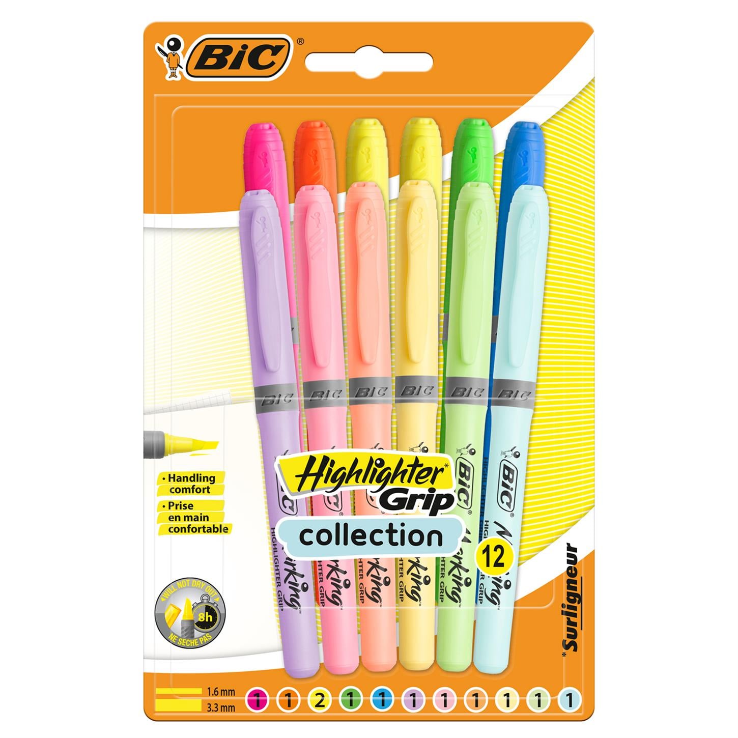 Bic Markıng Hıghlıghter Grıp Fosforlu Kalem 12li  Blister Pastel - Neon Karışık Renk