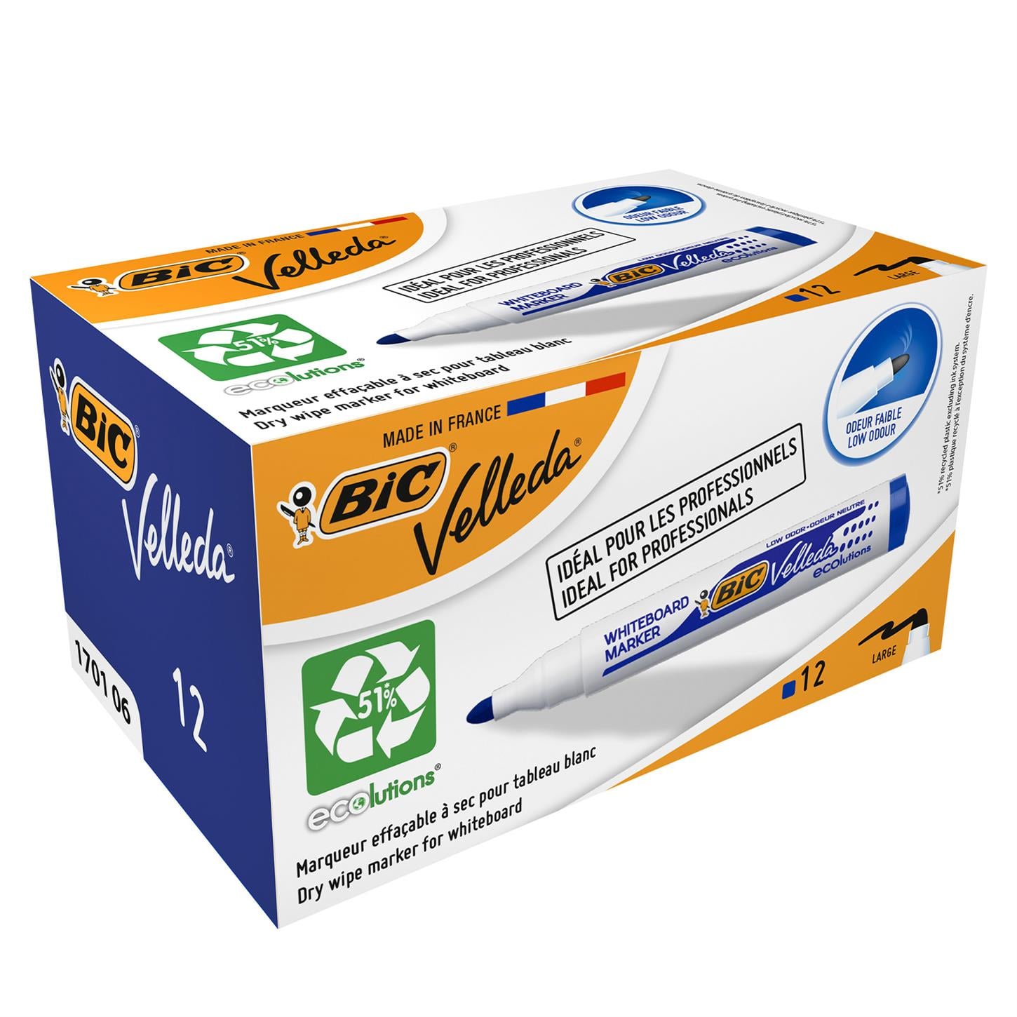 Bic Vellada 1701 Eco Beyaz Tahta Kalemi Yuvarlak  Uç 12li Kutu Mavi