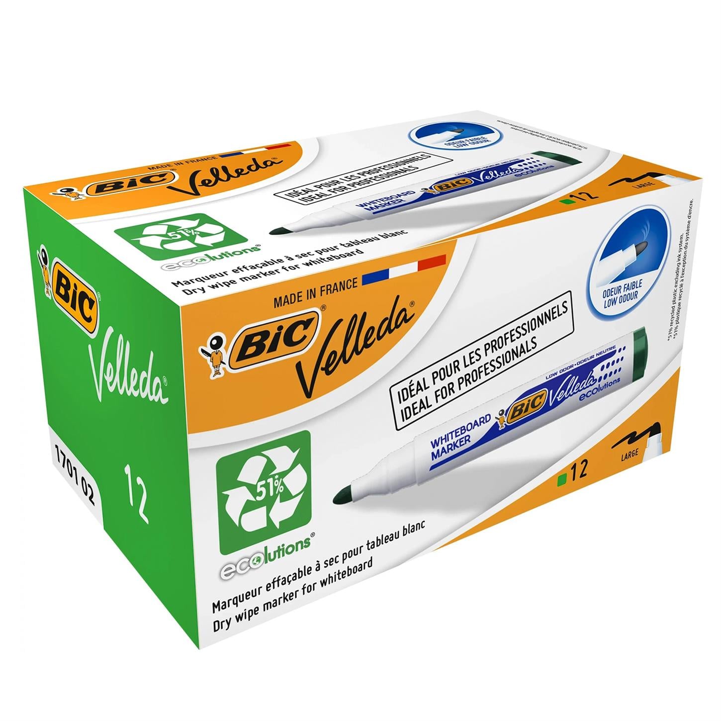 Bic Vellada 1701 Eco Beyaz Tahta Kalemi Yuvarlak  Uç 12li Kutu Yeşil
