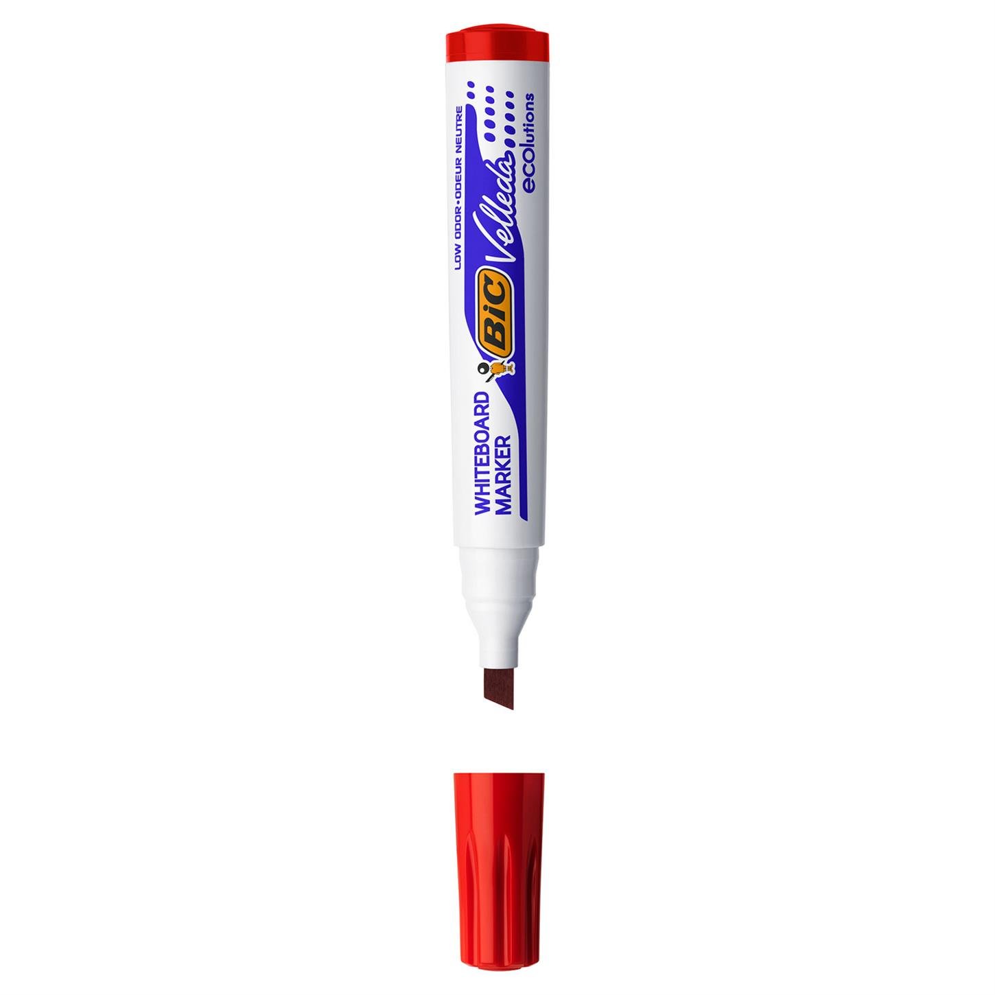 Bic Vellada 1751 Eco Beyaz Tahta Kalemi, Kesik Uç, Kırmızı