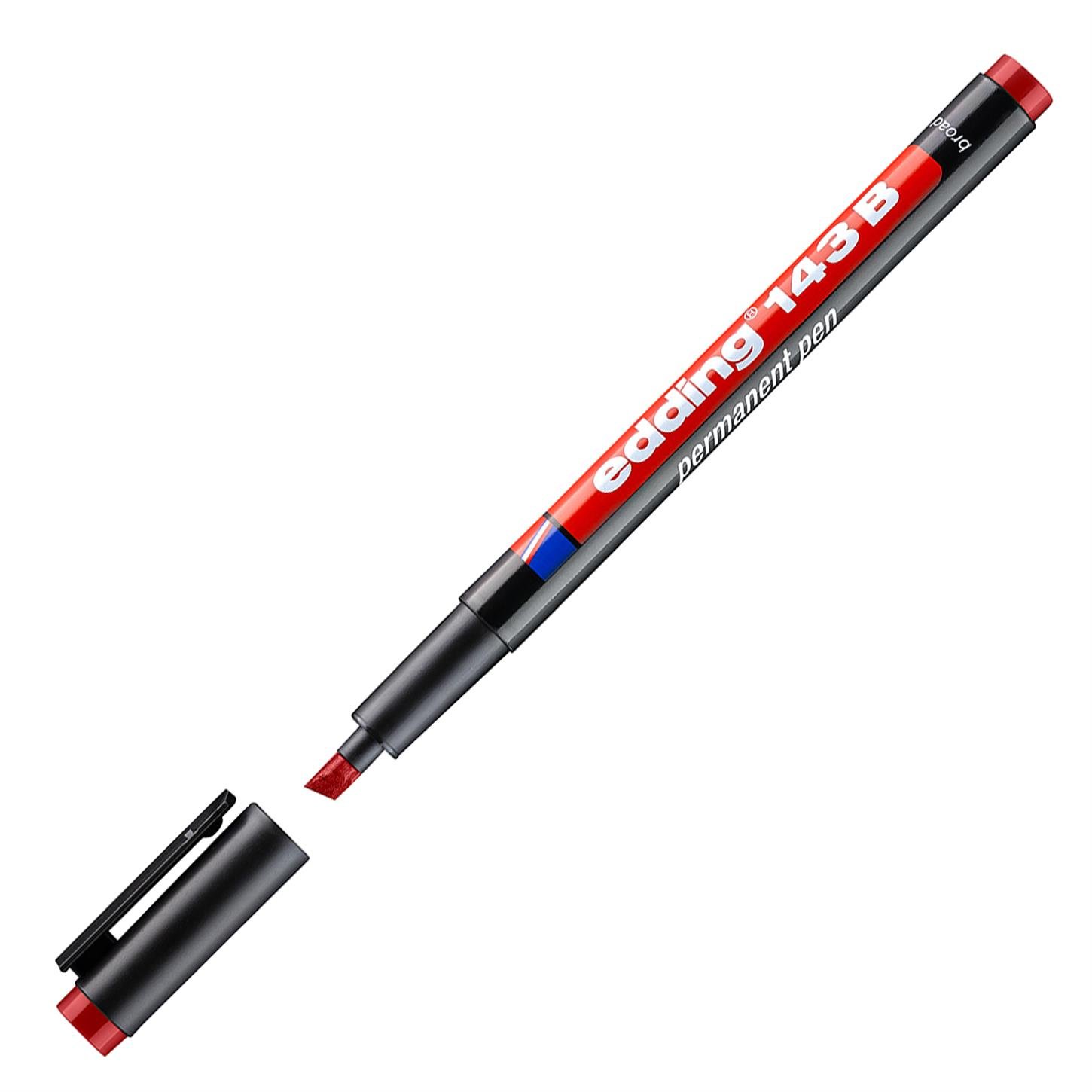 Edding 143 B Çok Amaçlı Asetat Kalemi - Permanent  Kesik Uç 1-3 mm Kırmızı
