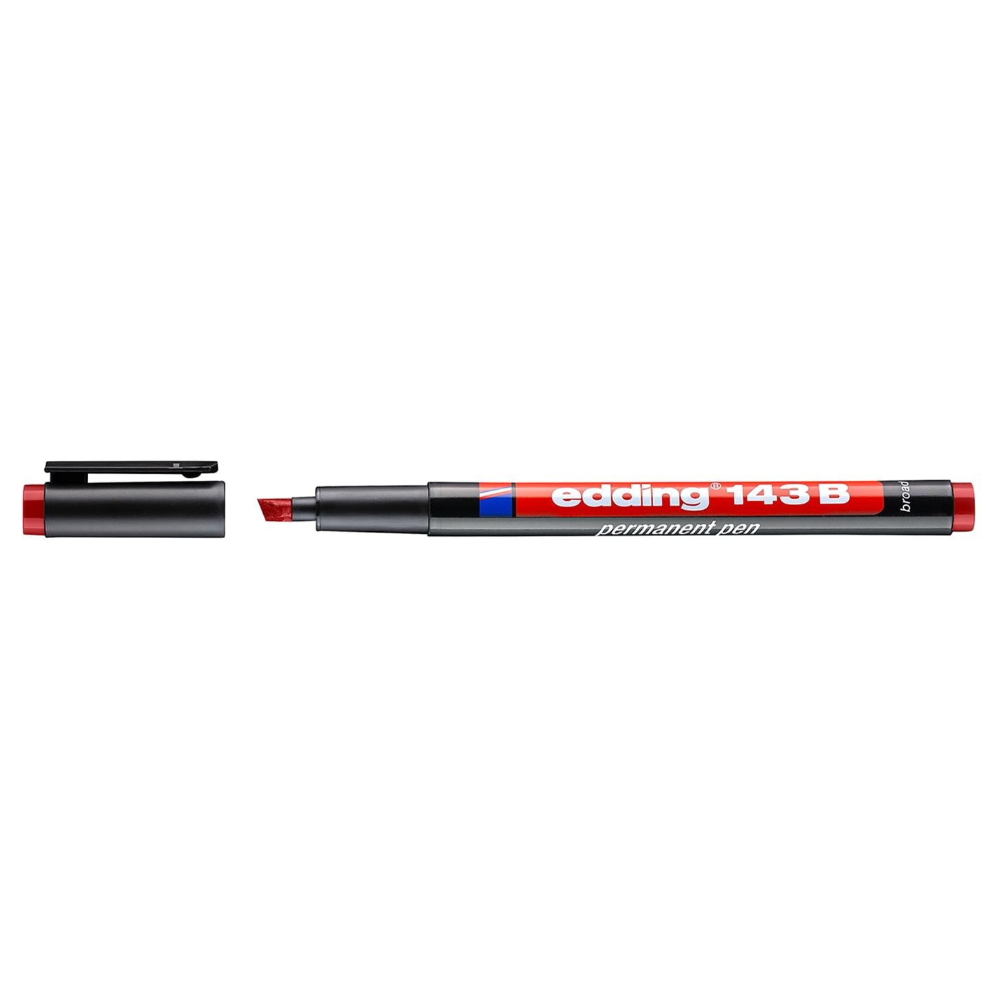 Edding 143 B Çok Amaçlı Asetat Kalemi - Permanent  Kesik Uç 1-3 mm Kırmızı