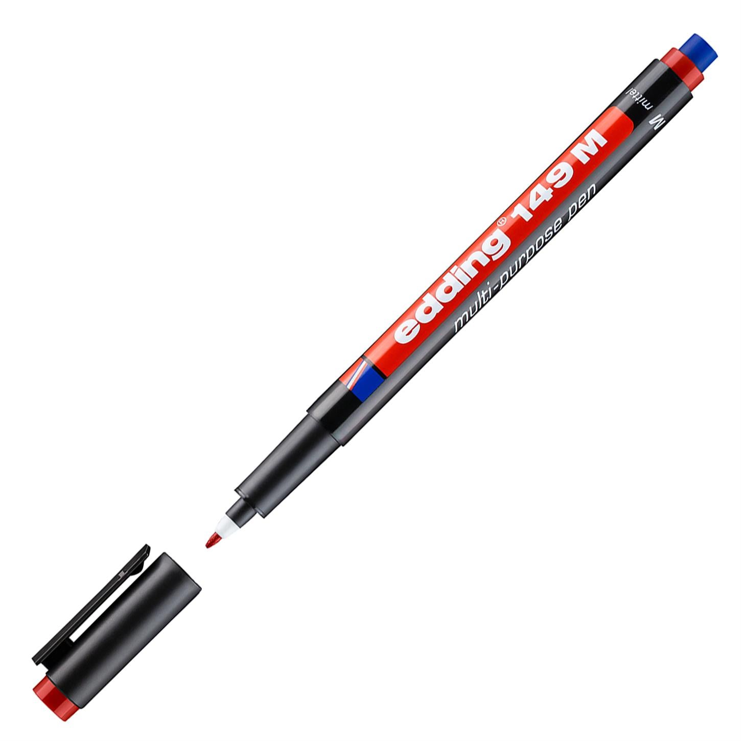 Edding 149 M Çok Amaçlı Asetat Kalemi - Silgili Yuvarlak Uç 1 mm Kırmızı