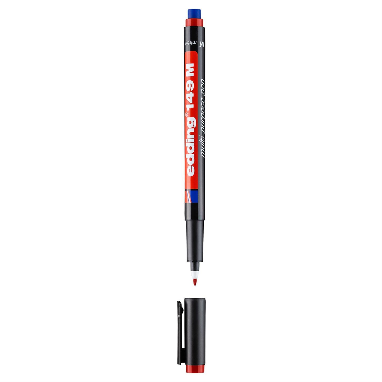 Edding 149 M Çok Amaçlı Asetat Kalemi - Silgili Yuvarlak Uç 1 mm Kırmızı