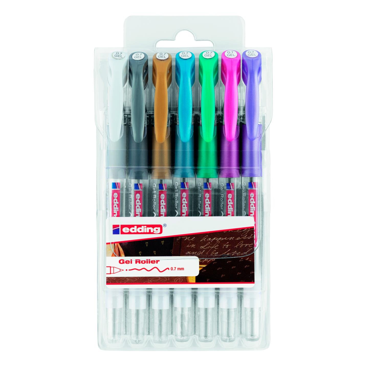 Edding 2185 Jel Roller 0.7 mm Uç 7‘li Set Karışık  Metalik-Beyaz