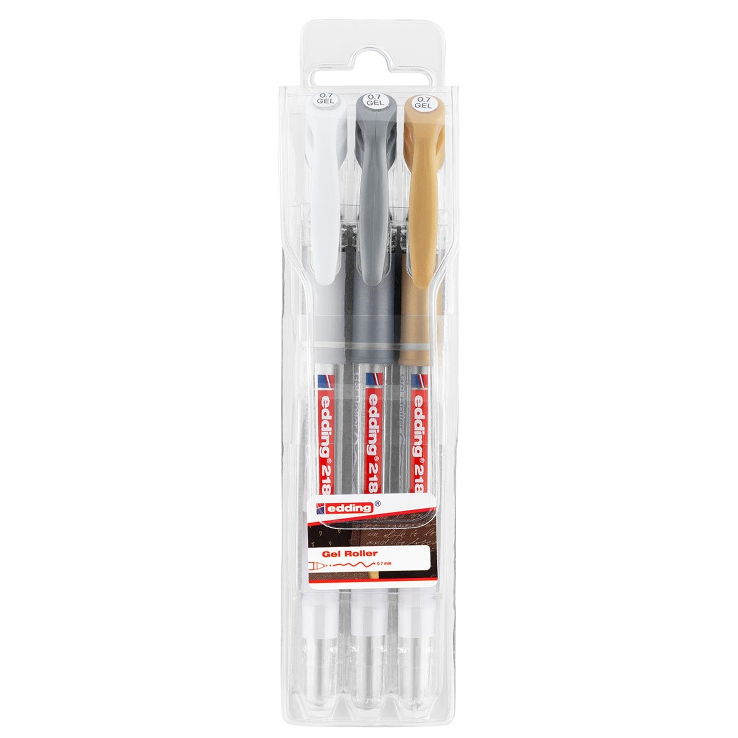 Edding 2185 Jel Roller 0.7 mm Uç 3‘lü Set Karışık  Metalik-Beyaz