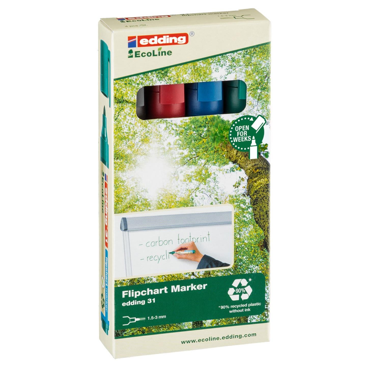 Edding 31 Ecoline Flipchart Kalemi Yuvarlak Uç  1.5-3 mm 4lü Set