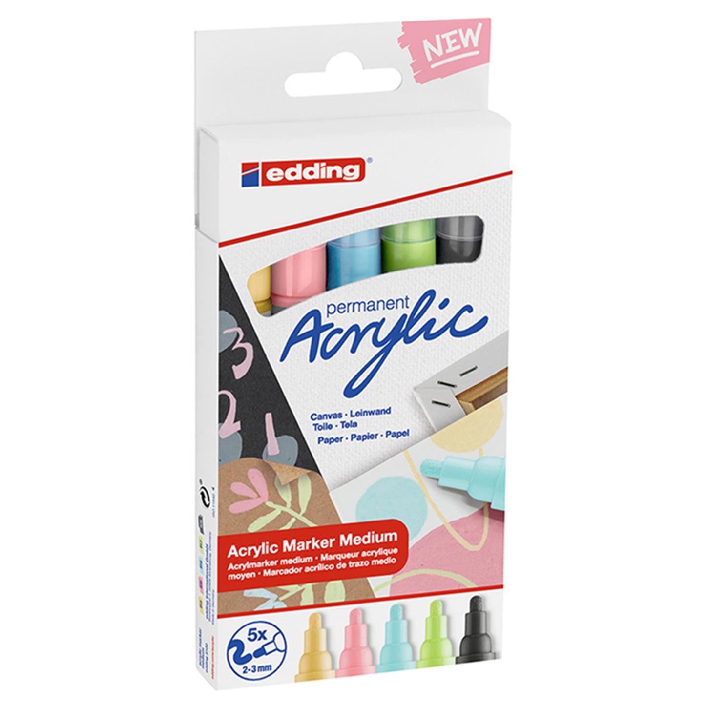 Edding 5100 Orta Uçlu Akrilik Markör Yuvarlak Uç  2-3 mm 5li Set Pastel Renkler