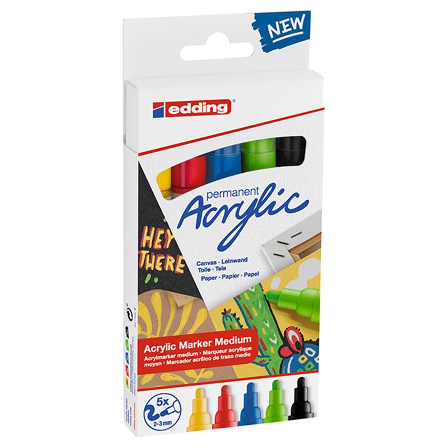 Edding 5100 Orta Uçlu Akrilik Markör Yuvarlak Uç  2-3 mm 5li Set Temel Renkler