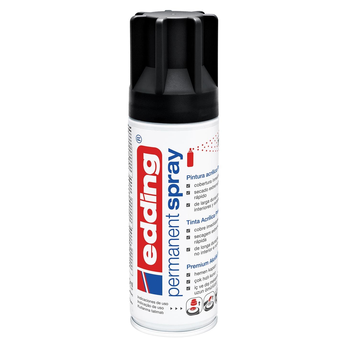 Edding 5200 Permanent Sprey Premium Akrilik Boya (200 ml) Siyah Mat