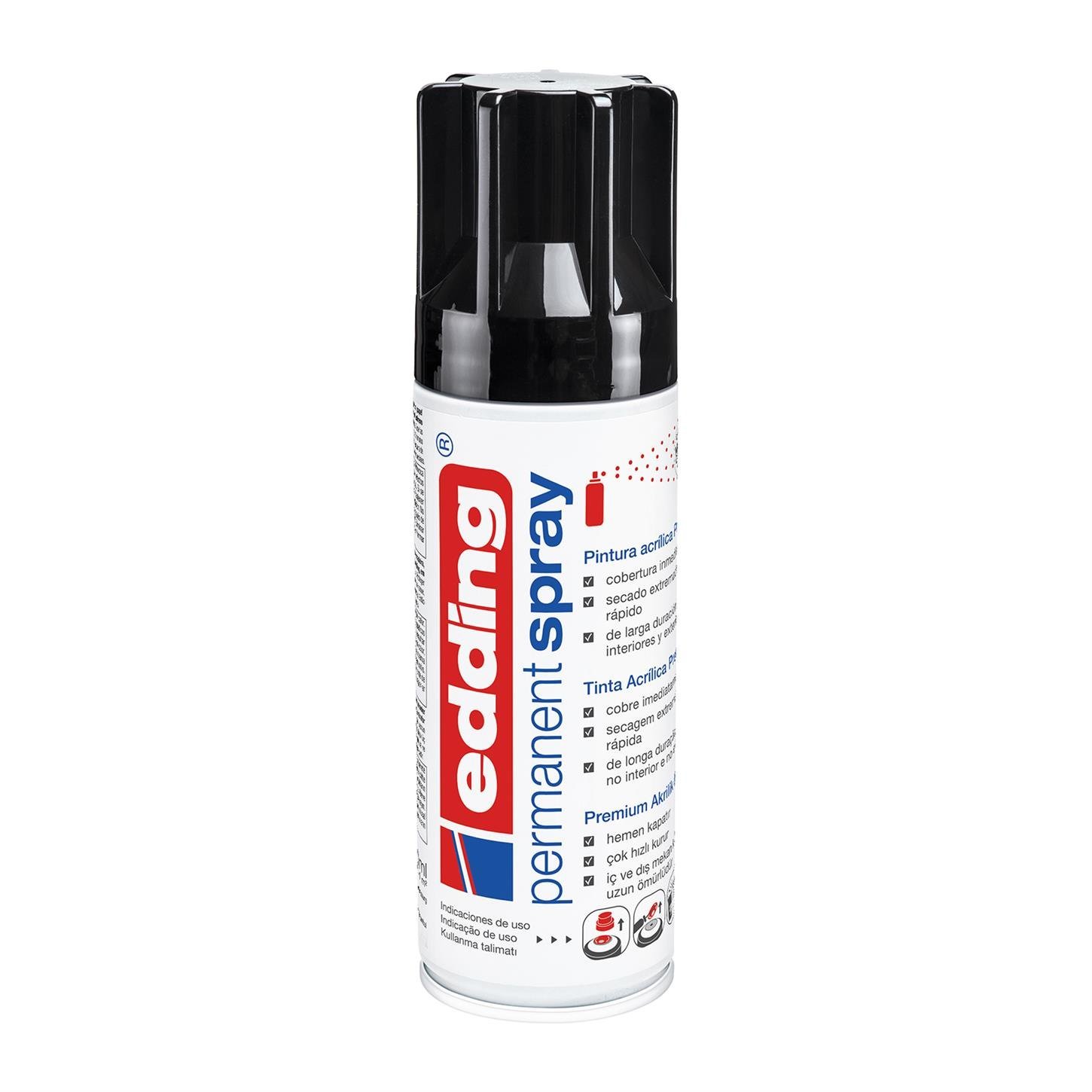 Edding 5200 Permanent Sprey Premium Akrilik Boya  (200 ml) Siyah Parlak