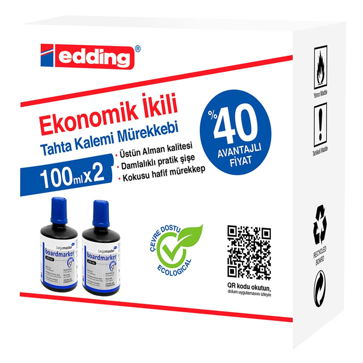 Eddinglegamaster Beyaz Yazı Tahtası Kalemi Yedek  Mürekkebi 100 ml 2li Mavi