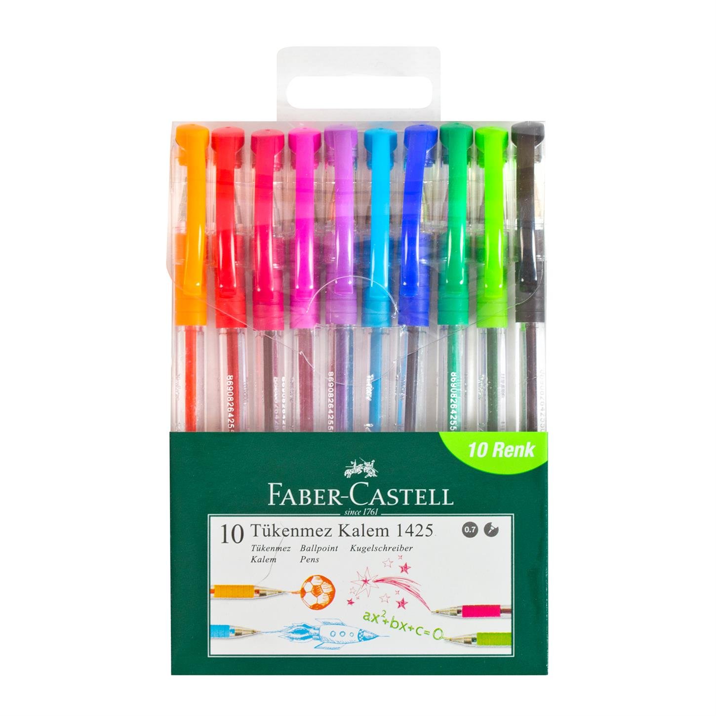 Faber Castel 1425 İğne Uçlu Tükenmez Kalem, 10lu Karışık Renk
