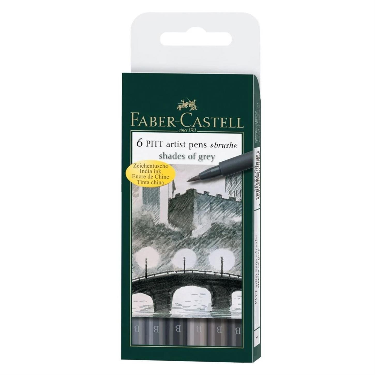 Faber Castel Pitt Fırça Uçlu Çizim Kalemi, 6lı,  Gri Tonlar