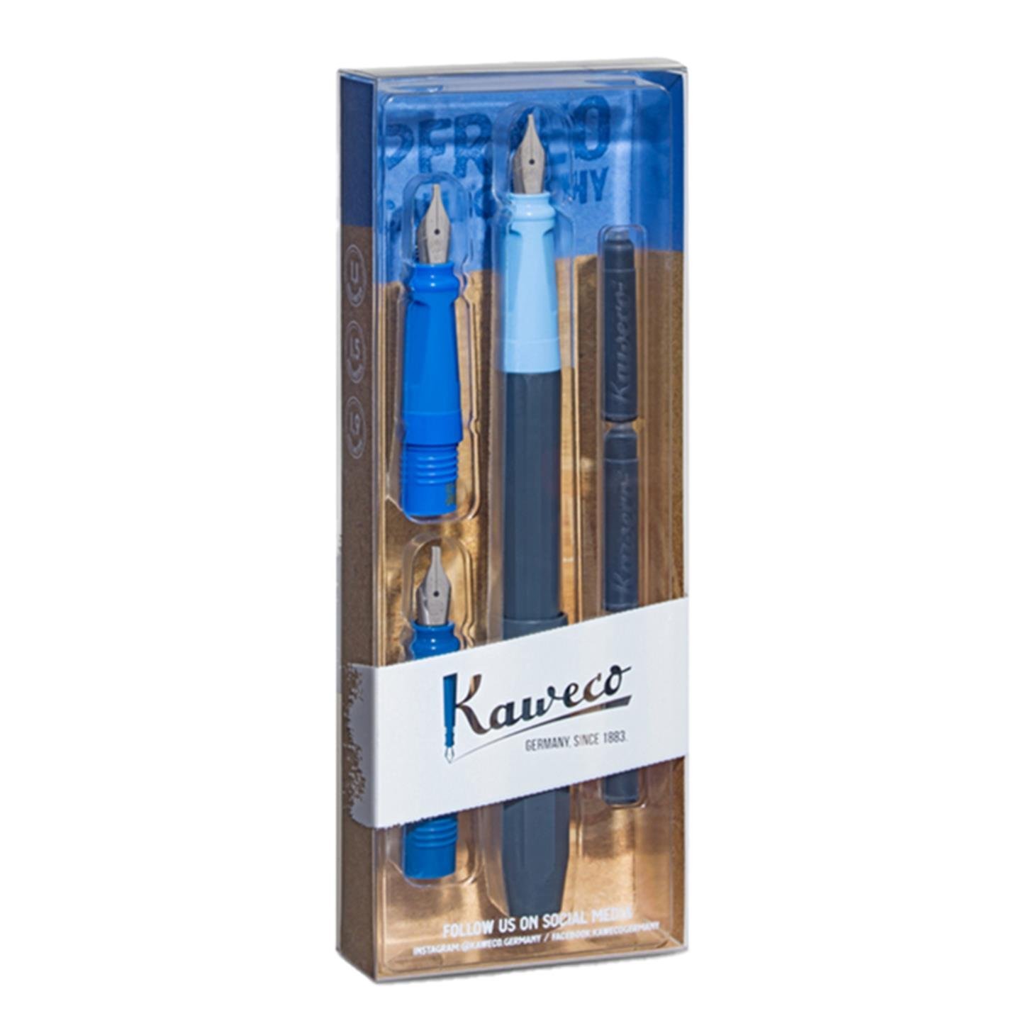 Kaweco Perkeo Kaligrafi Seti (1.1 mm Perkeo 1.5 mm  ve Seksiyon 3 Adet Siyah Kartuş) Mavi
