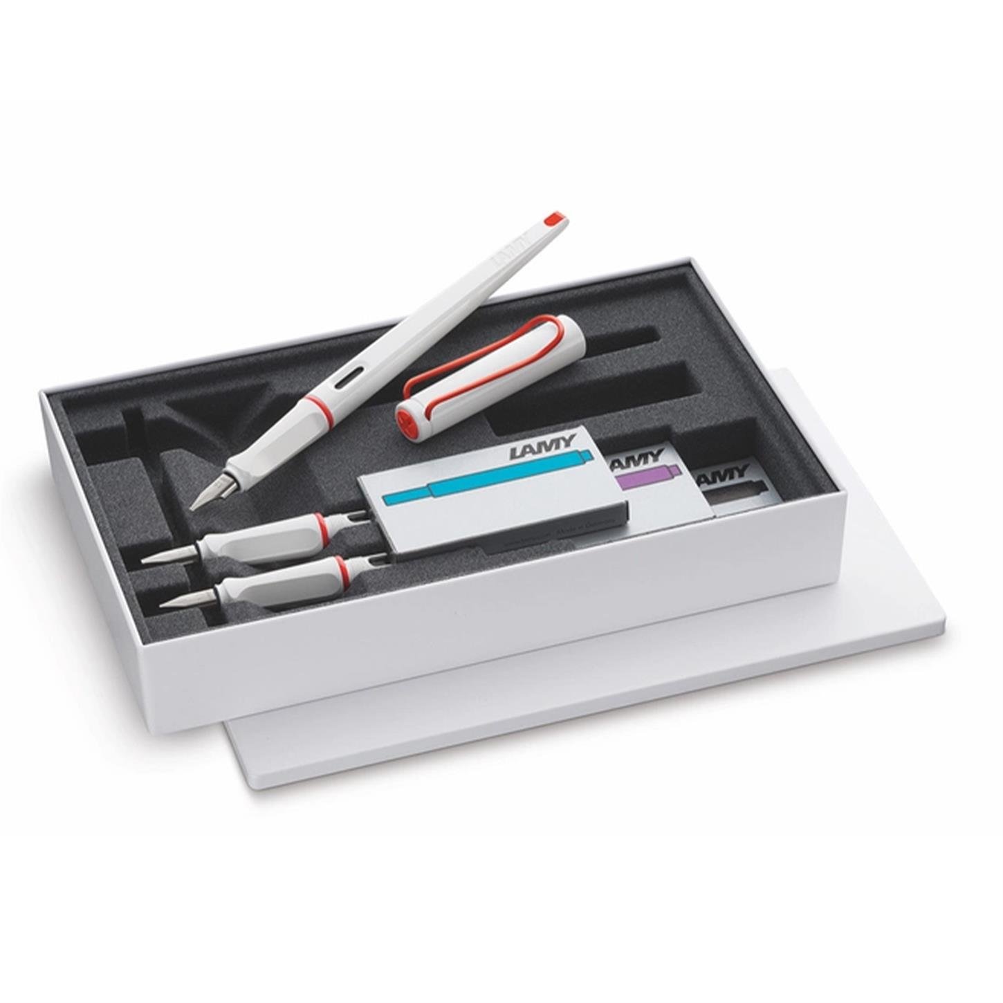 Lamy Joy 15 Kaligrafi Dolma Kalem Seti, 1Adet  Kalem + 3 Uç, Parlak Beyaz-Kırmızı