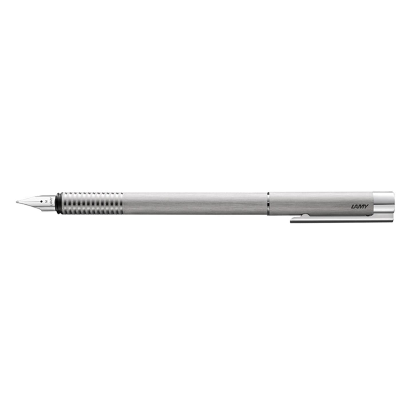 Lamy Logo Dolma Kalem, Mat Paslanmaz Çelik Gövde,  Dokulu, Parlak Çelik Uçlu, (M) Uç, Gri