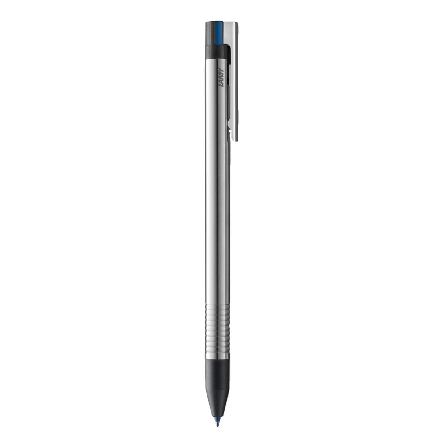Lamy Logo Fonksiyonlu Kalem, Mat Paslanmaz Çelik Gövde, Mat Paslanmaz Çelik Halkalı Grip, Siyah+Mav