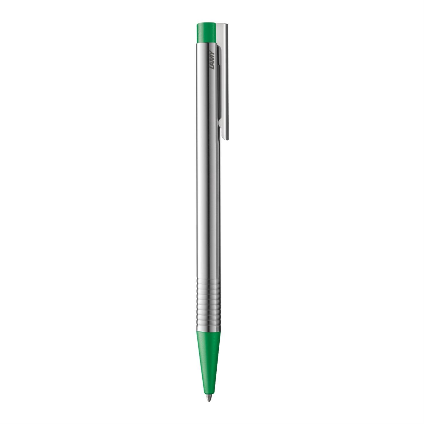 Lamy Logo Tükenmez Kalem, Mat Paslanmaz Çelik  Gövde, Mat Paslanmaz Çelik Halkalı Grip, Gri-Yeşil