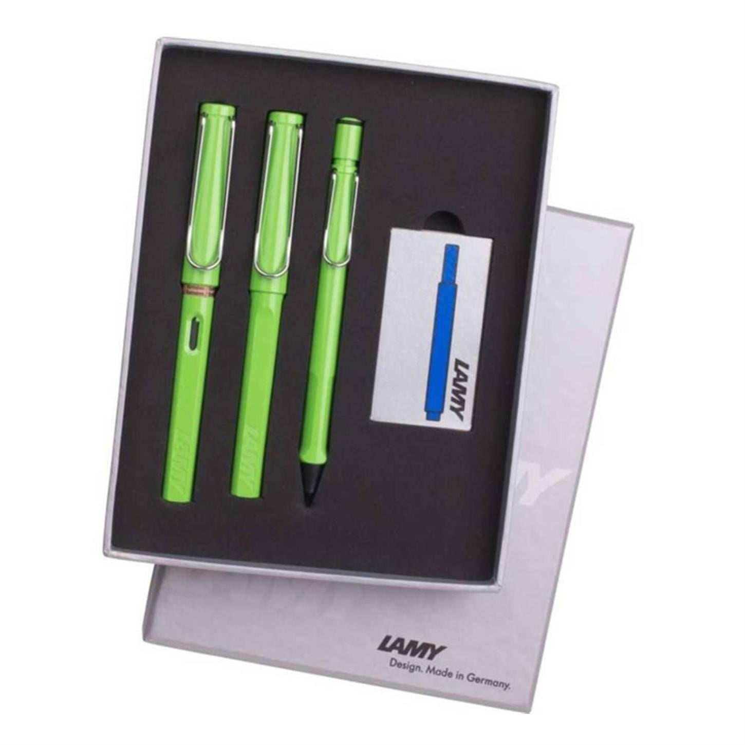 Lamy Safari Dolma + Roller + Versatil Kalem, 3'lü  Set, Parlak Elma Yeşili