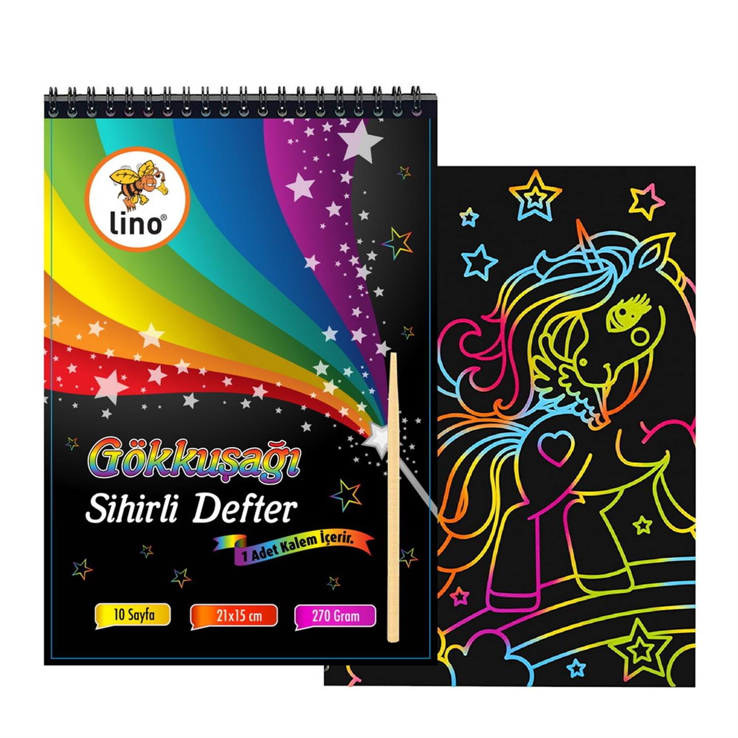 Lino Sihirli Defter A5 10 Yaprak Gökkuşağı Kazıma