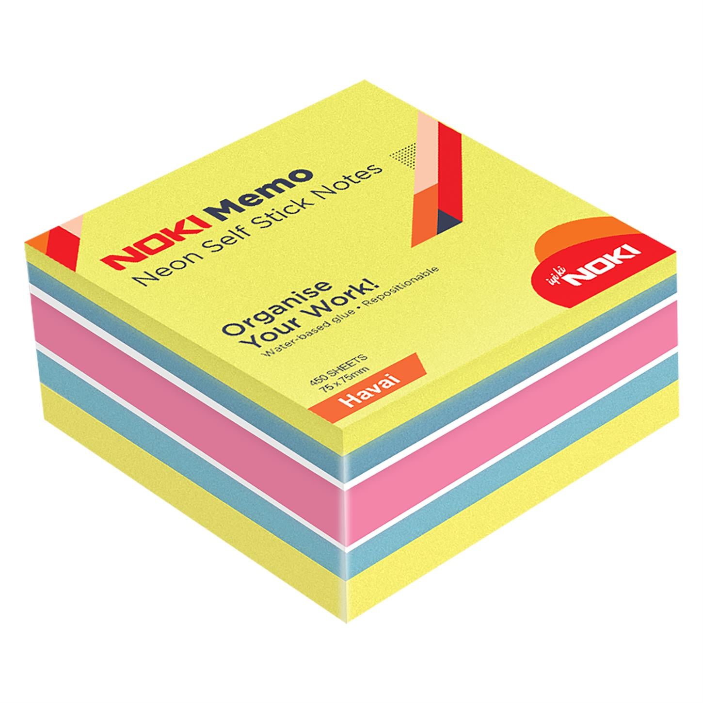Noki Memo Neon Yapışkanlı Küp Blok, 450 Sayfa,  75x75 mm, Havai