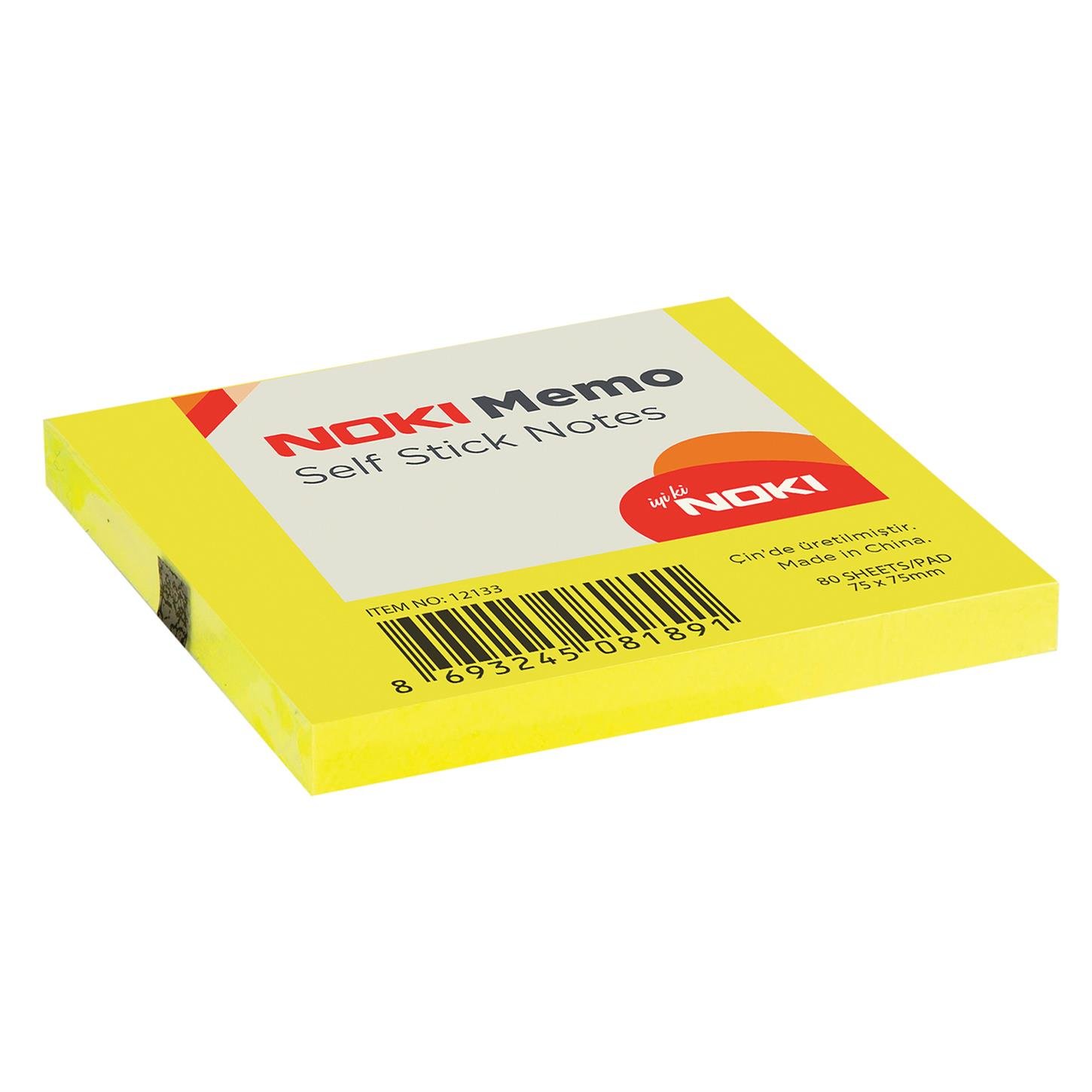 Noki Memo Yapışkanlı Not Kağıdı, 75x75 mm, Limon  Sarısı