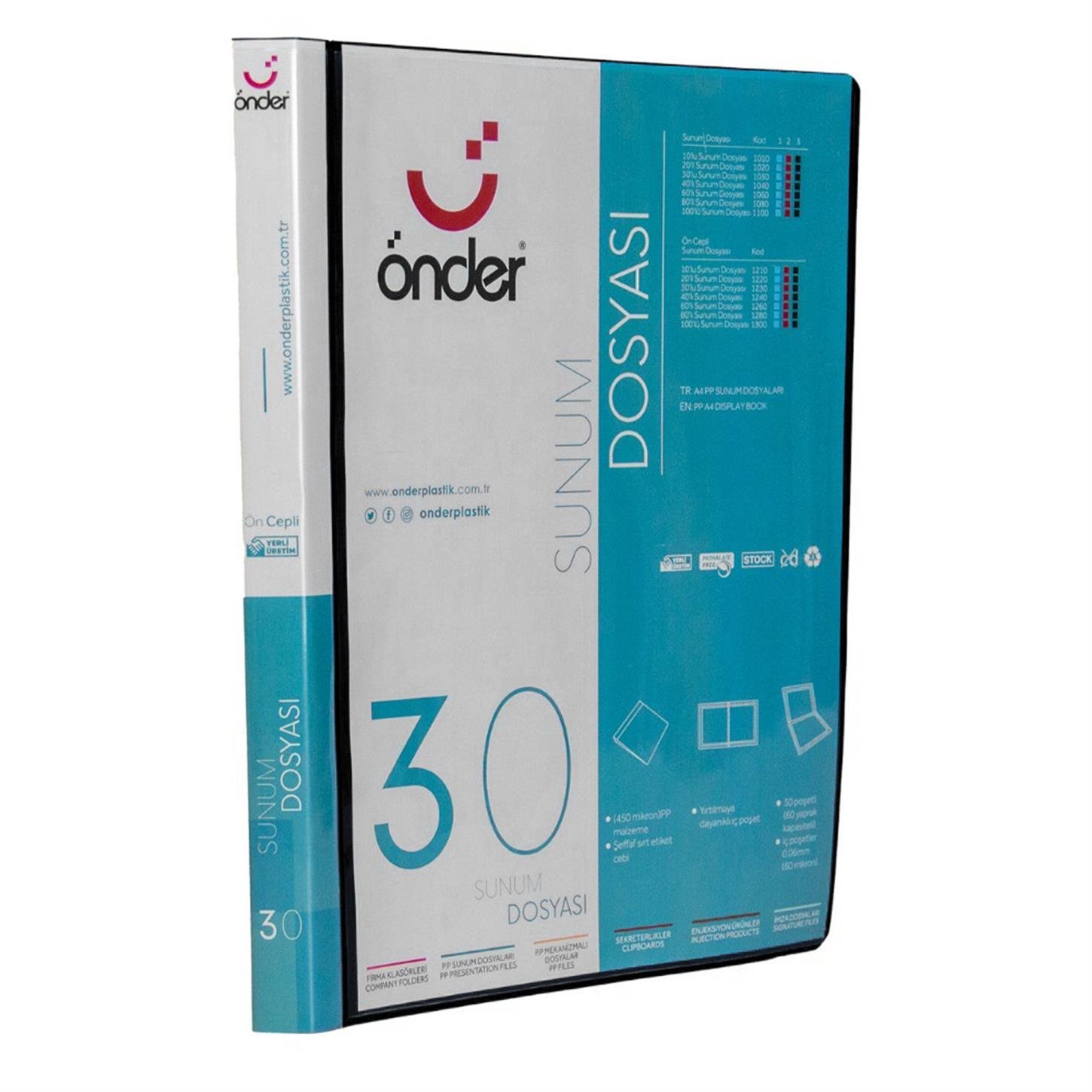 Önder Ön Cepli Sunum Dosyası, Poşetli, 30lu, Siyh