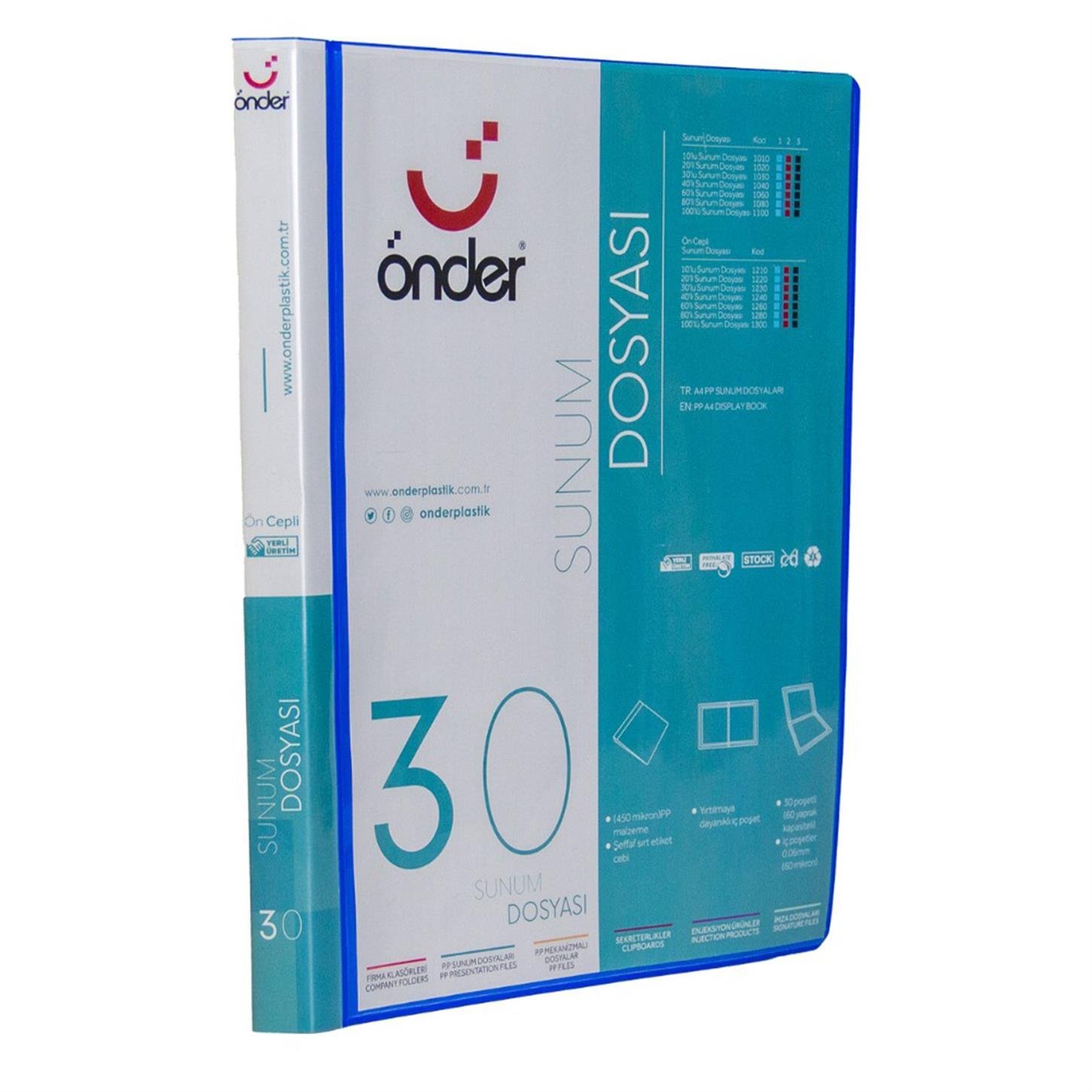 Önder Ön Cepli Sunum Dosyası, Poşetli, 30lu, Mavi