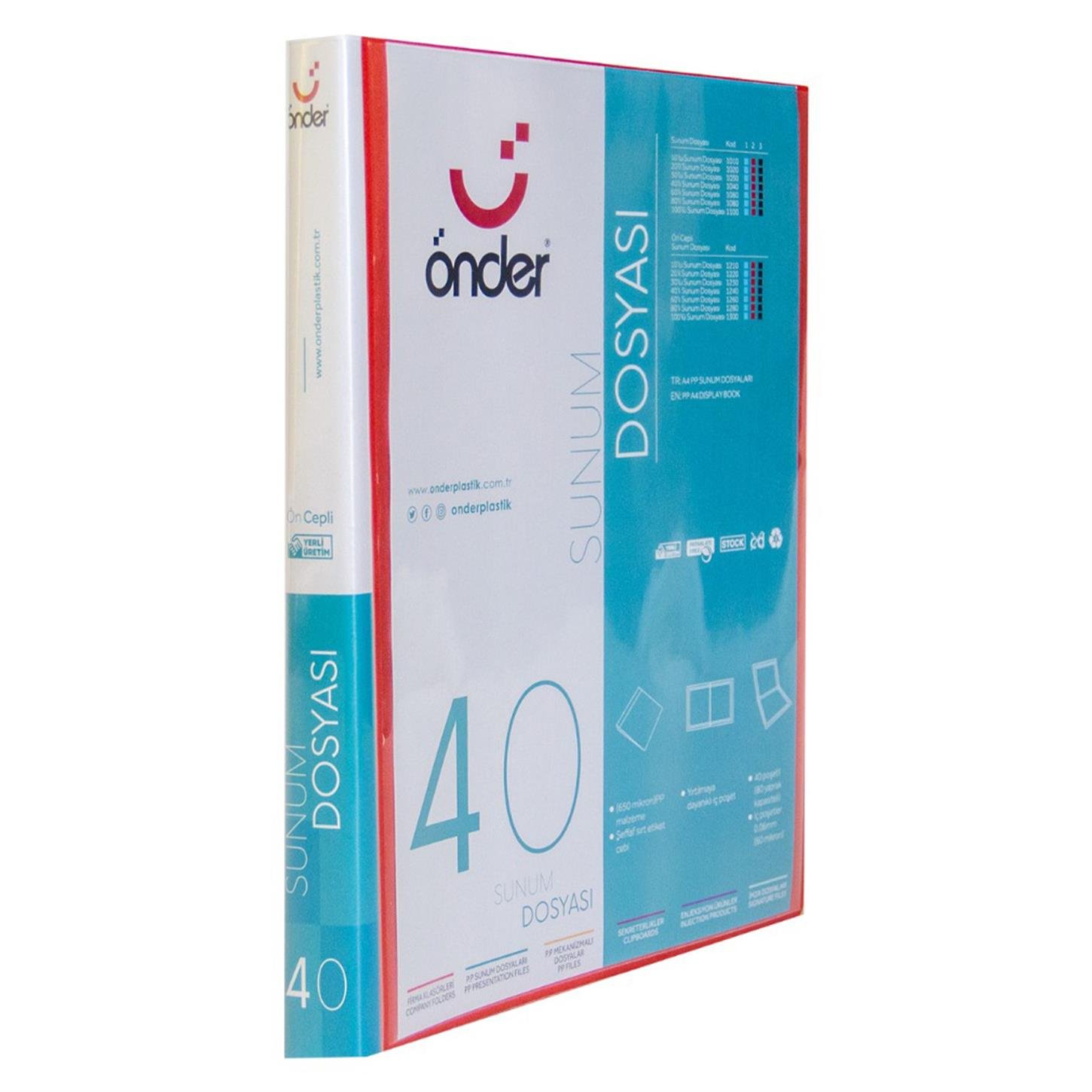 Önder Ön Cepli Sunum Dosyası, Poşetli, 40lı, Krmz
