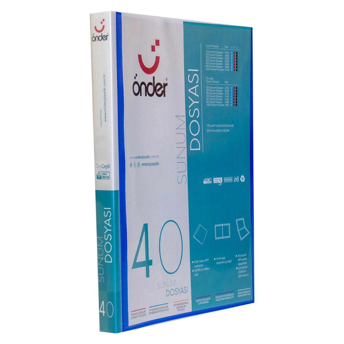 Önder Ön Cepli Sunum Dosyası, Poşetli, 40lı, Mavi