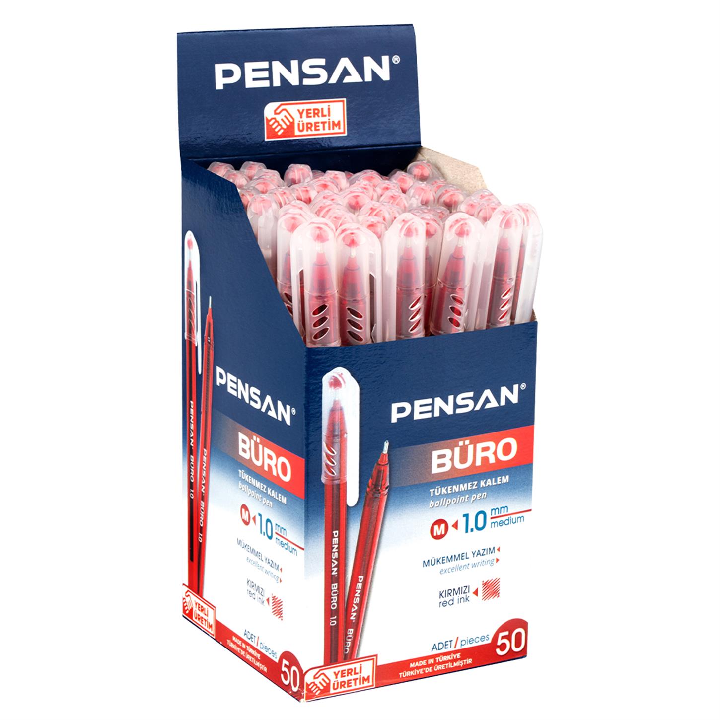 Pensan 2270 Büro Tükenmez Kalem 1 mm 50li Kırmızı