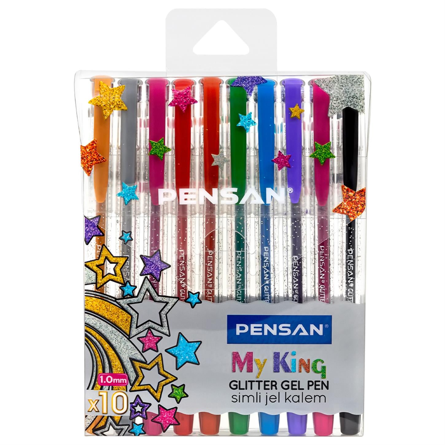 Pensan 6402 My-Kıng Simli Jel Tükenmez Kalem  Renkli 10lu Set Renkli