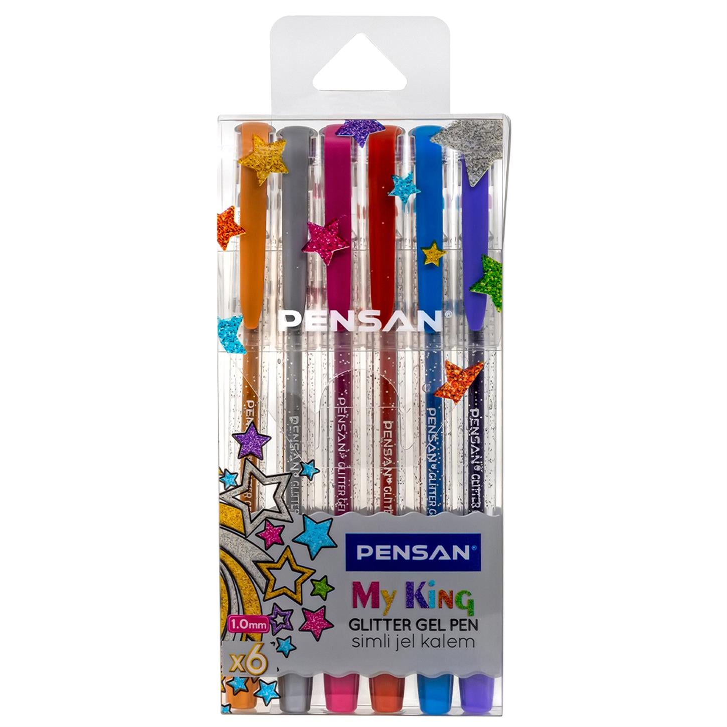 Pensan 6402 My-Kıng Simli Jel Tükenmez Kalem  Renkli 6lı Set Renkli