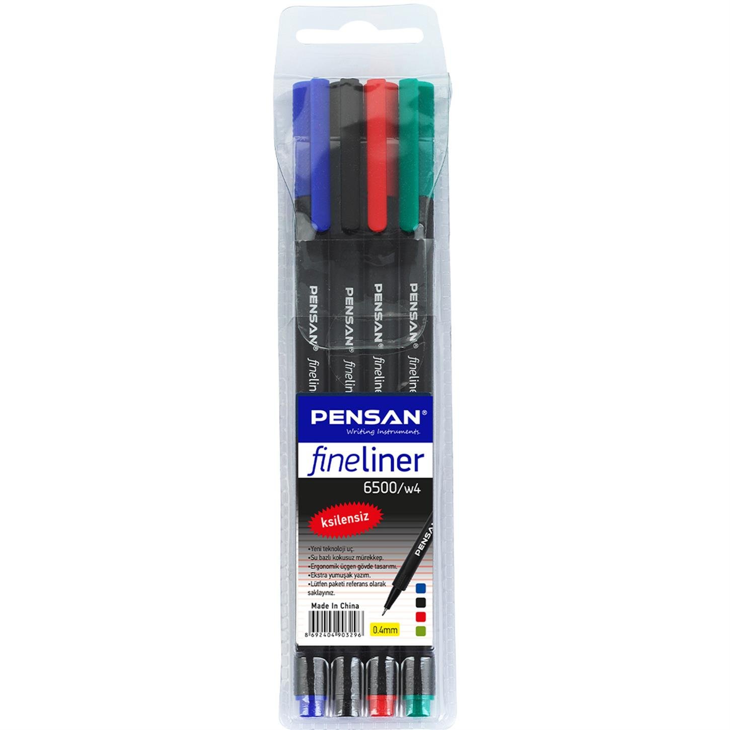 Pensan 6500 Fineliner Kalem seti 4lü 0.4 mm 6 Renk