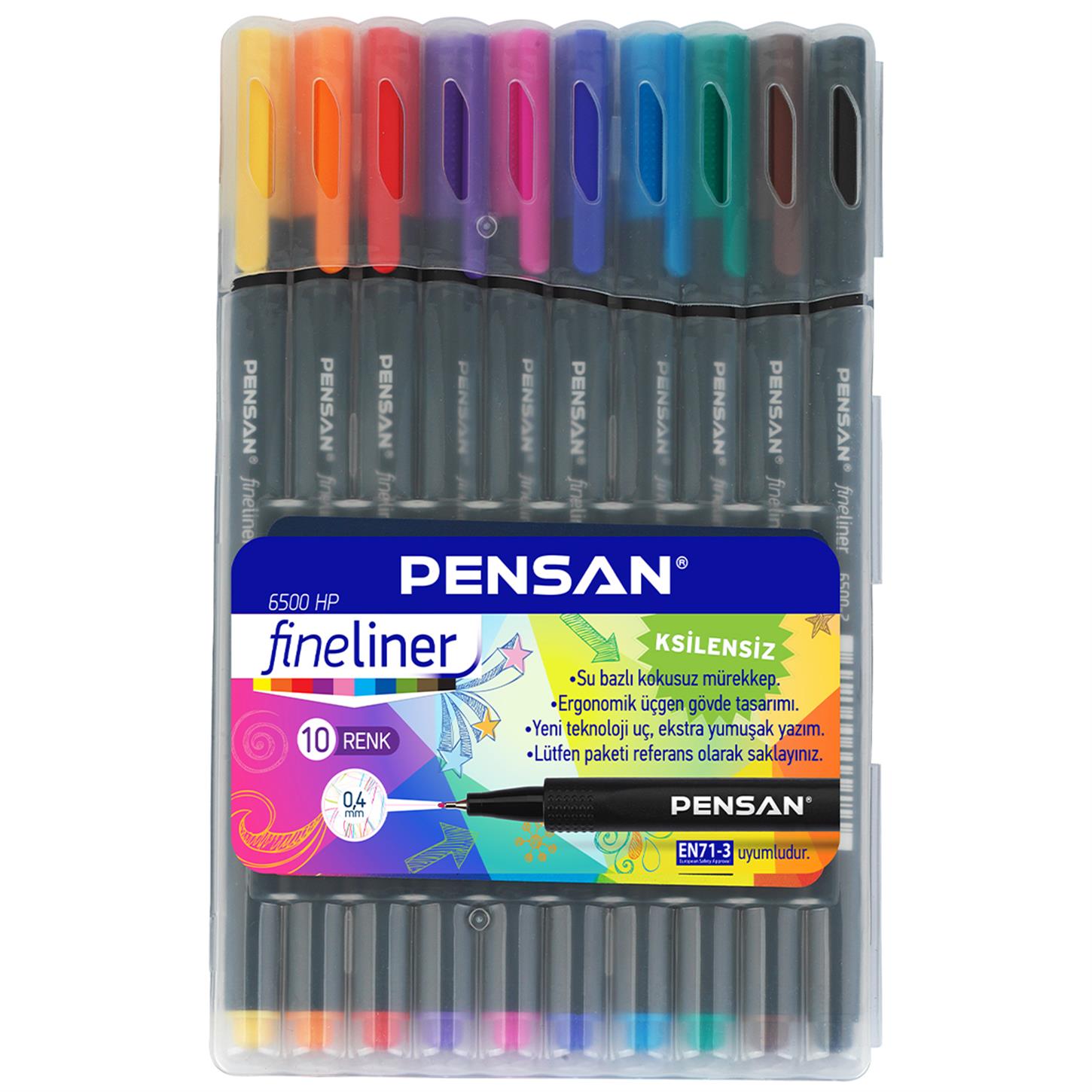 Pensan 6500 Fıneliner Keçe Uçlu Kalem Plastik  Kutulu Renkli 10lu Set