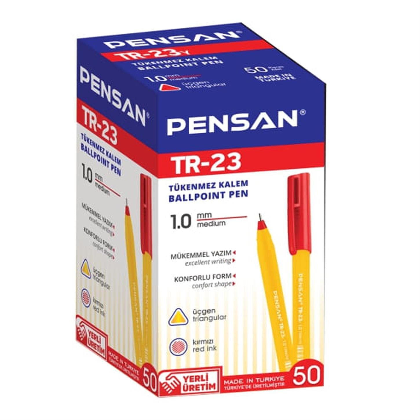 Pensan Üçgen Tr-23 Tükenmez Kalem 50li Kırmızı