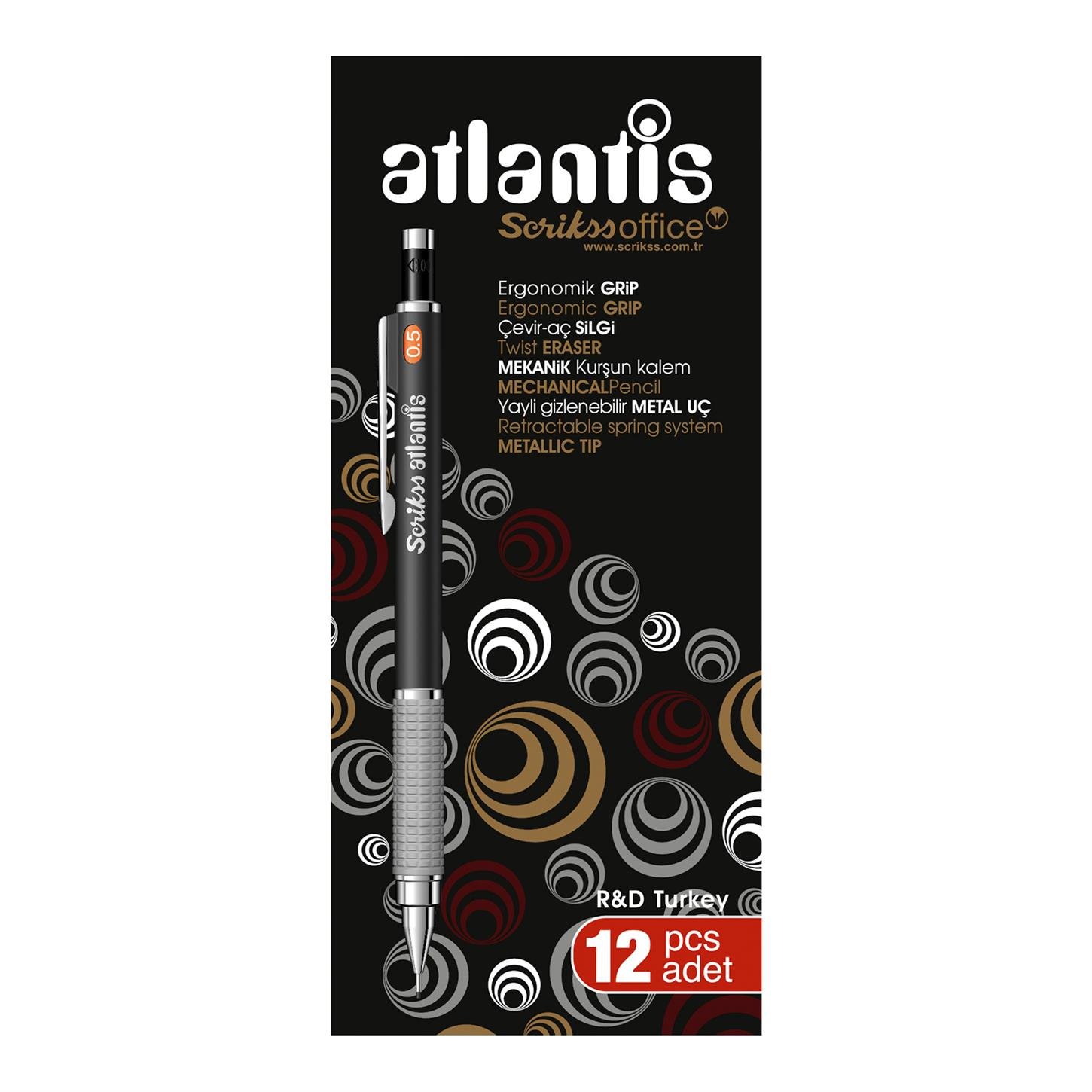 Scrikss Atlantis Versatil (Uçlu) Kalem Abs Gövde Krom Kaplama Klips Ergonomik Tutuş Sağlayan Kauçuk