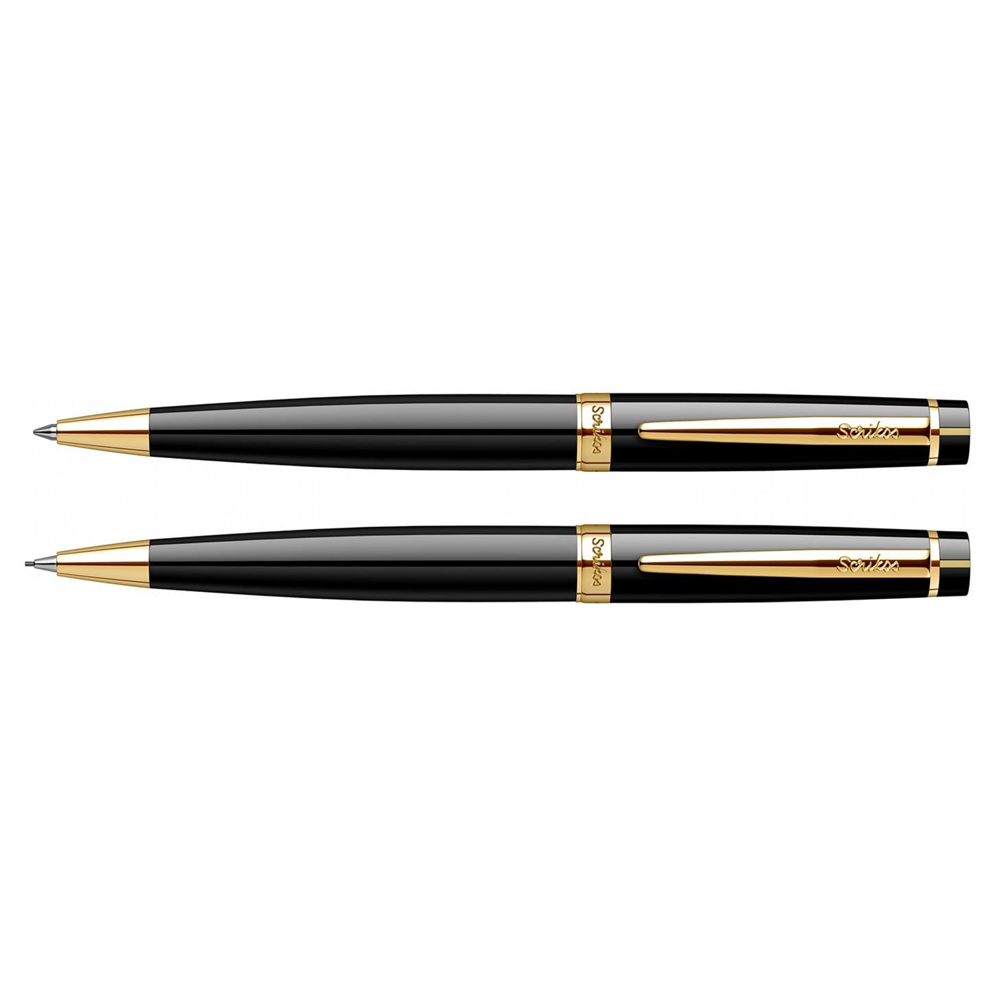 Scrikss Elegance Honour 38 2li Set Tükenmez Kalem- Versatil (Uçlu) Kalem Lake Gövde Altın Kaplama Klips Siyah