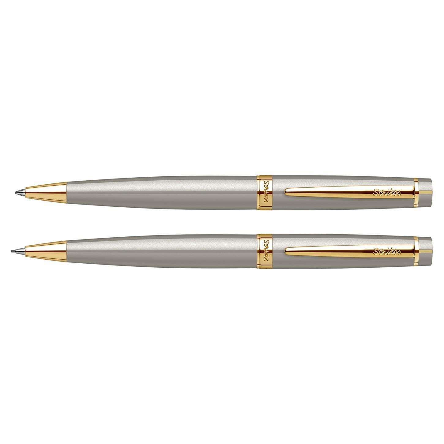 Scrikss Elegance Honour 38 2li Set Tükenmez Kalem- Versatil (Uçlu) Kalem Saten Gövde Altın Kaplama Kl