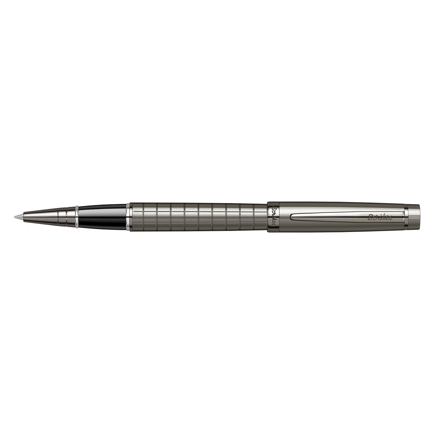 Scrikss Elegance Honour 38 Roller Kalem Karbon Gri Kare Desenli Gövde Titanyum Kaplama Klips