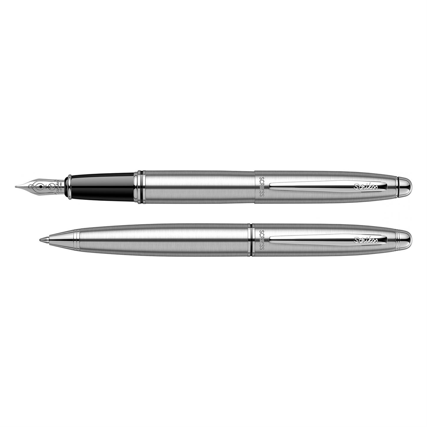 Scrikss Elegance Knight 88 2li Set Dolma Kalem- Tükenmez Kalem Paslanmaz Çelik Gövde Krom Kaplama