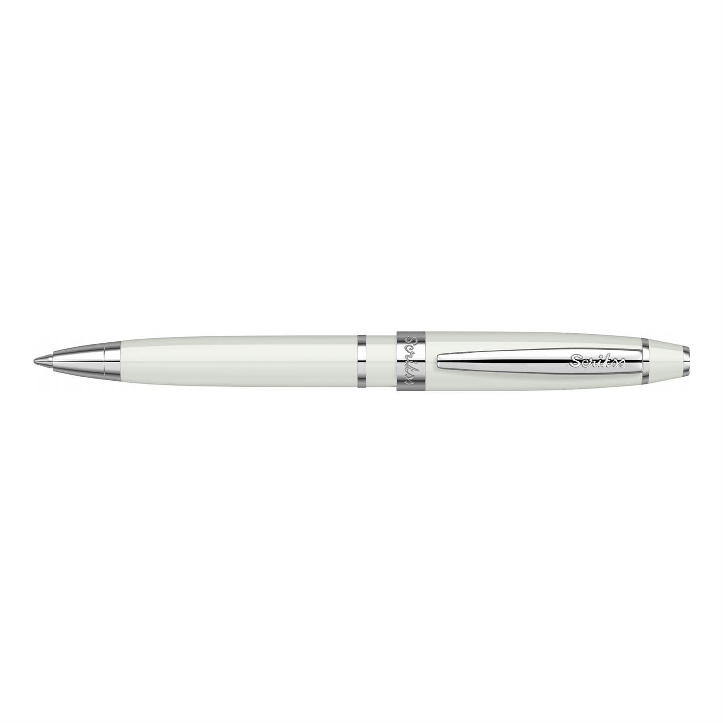 Scrikss Elegance Mini Pen Tükenmez Kalem Parlak Renkli Gövde Krom Kaplama Klips İnci Beyazı